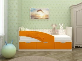 Дельфин-3 Кровать детская 3 ящика без ручек 1.6 Оранжевый глянец в Горняке - gornyak.katalogmebeli.com | фото