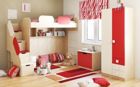 Детская комната Бэрри (Бежевый/Красный/корпус Клен) в Горняке - gornyak.katalogmebeli.com | фото