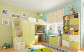 Детская комната Эппл (Зеленый/Белый/корпус Клен) в Горняке - gornyak.katalogmebeli.com | фото 2