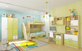 Детская комната Эппл (Зеленый/Белый/корпус Клен) в Горняке - gornyak.katalogmebeli.com | фото 3