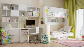 Детская комната Флер (Белый/корпус Выбеленное дерево) в Горняке - gornyak.katalogmebeli.com | фото 2