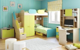 Детская комната Смайли (Желтый/Голубой/Зеленый/корпус Клен) в Горняке - gornyak.katalogmebeli.com | фото 2