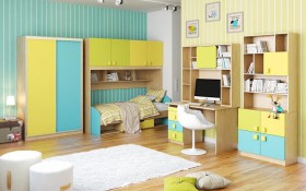 Детская комната Смайли (Желтый/Голубой/Зеленый/корпус Клен) в Горняке - gornyak.katalogmebeli.com | фото 3