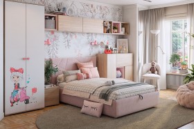Комплект детской мебели Алина К2 Дуб мария/белый/нежно-розовый велюр в Горняке - gornyak.katalogmebeli.com | фото