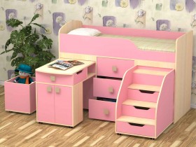 Кровать детская Фея 1.6 Дуб молочный/Розовый в Горняке - gornyak.katalogmebeli.com | фото