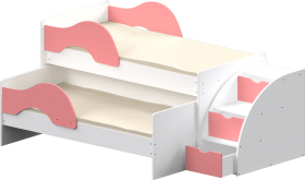 Кровать детская Матрешка выкатная с лестницей  Белый/Розовый в Горняке - gornyak.katalogmebeli.com | фото