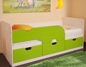 Кровать детская Минима 1,86м с ящиками (дуб атланта/лайм глянец) в Горняке - gornyak.katalogmebeli.com | фото