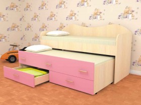 Кровать детская Нимфа двухместная 2.0 Дуб молочный/Розовый в Горняке - gornyak.katalogmebeli.com | фото
