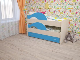 Кровать детская Радуга 1600 Млечный дуб/Голубой в Горняке - gornyak.katalogmebeli.com | фото
