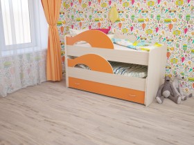 Кровать детская Радуга 1600 Млечный дуб/Оранжевый в Горняке - gornyak.katalogmebeli.com | фото