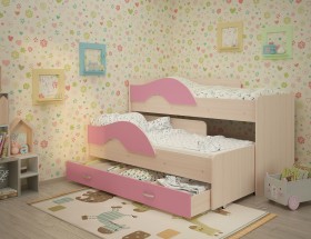 Кровать детская Радуга 1600 Млечный дуб/Розовый в Горняке - gornyak.katalogmebeli.com | фото