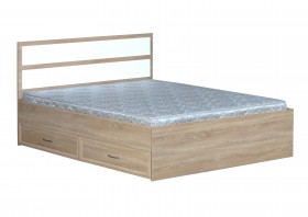 Кровать двойная с ящиками 1600-2 без матраса (прямые спинки) Дуб Сонома в Горняке - gornyak.katalogmebeli.com | фото