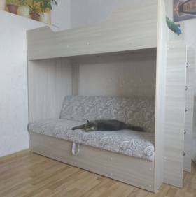 Кровать двухъярусная с диваном (Беленый дуб) в Горняке - gornyak.katalogmebeli.com | фото