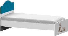 Кровать Каспер с мягкой спинкой и фотопечатью (800х1900)  Белый/Бирюза в Горняке - gornyak.katalogmebeli.com | фото
