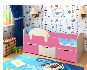 Кровать Малыш-мини Дуб молочный/Розовый в Горняке - gornyak.katalogmebeli.com | фото 1