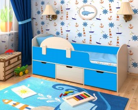 Кровать Малыш-мини с бортиком Дуб молочный/Голубой в Горняке - gornyak.katalogmebeli.com | фото
