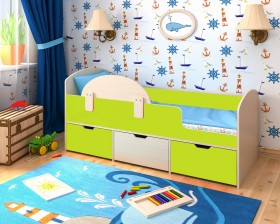 Кровать Малыш-мини с бортиком Дуб молочный/Лайм в Горняке - gornyak.katalogmebeli.com | фото
