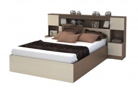 Кровать с прикроватным блоком КР 552 Спальня Basya (шимо темный/шимо светлый) в Горняке - gornyak.katalogmebeli.com | фото