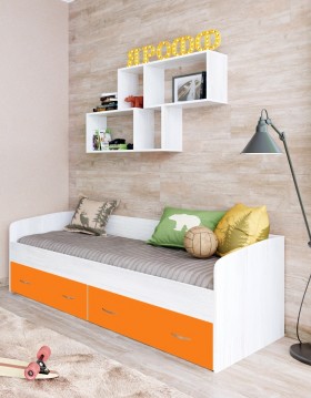 Кровать с выкатными ящиками Винтерберг/Оранжевый в Горняке - gornyak.katalogmebeli.com | фото