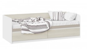Кровать «Сканди» с 2 ящиками Дуб Гарден/Белый/Глиняный серый в Горняке - gornyak.katalogmebeli.com | фото