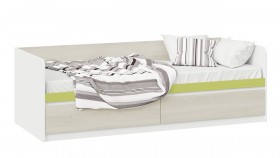 Кровать «Сканди» с 2 ящиками Дуб Гарден/Белый/Зеленый в Горняке - gornyak.katalogmebeli.com | фото 1