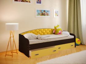 Кровать Софа-7 с мягкой спинкой (800х1900) Венге/Желтый в Горняке - gornyak.katalogmebeli.com | фото