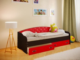 Кровать Софа-7 с мягкой спинкой (800х1900) Венге/Красный в Горняке - gornyak.katalogmebeli.com | фото