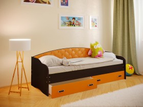 Кровать Софа-7 с мягкой спинкой (800х1900) Венге/Оранжевый в Горняке - gornyak.katalogmebeli.com | фото