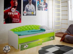 Кровать Софа-8 с мягкой спинкой фотопечать Футбол (900х2000) Белый/Лайм в Горняке - gornyak.katalogmebeli.com | фото