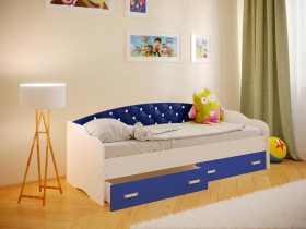 Кровать Софа-8 с мягкой спинкой со стразами (900х2000) Белый/Синий в Горняке - gornyak.katalogmebeli.com | фото