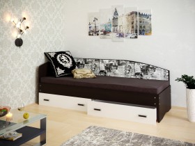 Кровать Софа-9 с мягкой спинкой с рисунком Милана (900х1900) Венге/Белый в Горняке - gornyak.katalogmebeli.com | фото