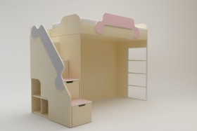 Кровать второй ярус с лестницей Грэйси (Розовый/Серый/корпус Клен) в Горняке - gornyak.katalogmebeli.com | фото 2