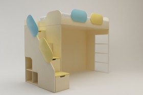Кровать Смайли (второй ярус с лестницей/Желтый/Зеленый/Клен) в Горняке - gornyak.katalogmebeli.com | фото