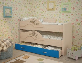 Кровать выкатная Радуга-Сафари детская 1600 Млечный дуб/Голубой в Горняке - gornyak.katalogmebeli.com | фото