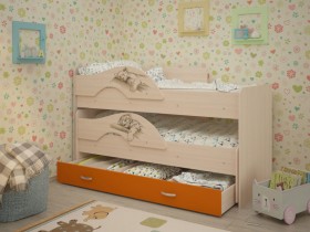 Кровать выкатная Радуга-Сафари детская 1600 Млечный дуб/Оранжевый в Горняке - gornyak.katalogmebeli.com | фото