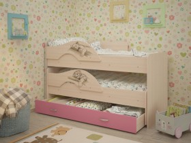 Кровать выкатная Радуга-Сафари детская 1600 Млечный дуб/Розовый в Горняке - gornyak.katalogmebeli.com | фото