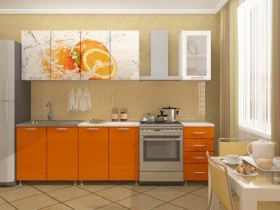 Кухонный гарнитур 1,6м Апельсин (Белый/Оранжевый металлик/Фотопечать апельсин) в Горняке - gornyak.katalogmebeli.com | фото