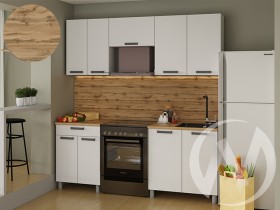 Кухня Кьяра 2.0 м с окапом (белый/карбон фарфор/26мм/дуб вотан) в Горняке - gornyak.katalogmebeli.com | фото