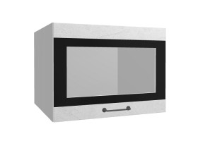 Лофт ВПГСФ 600 шкаф верхний горизонтальный со стеклом высокий с фотопечатью (Штукатурка белая/корпус Серый) в Горняке - gornyak.katalogmebeli.com | фото