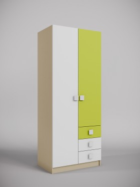 Шкаф 2-х створчатый с ящиками Эппл (Зеленый/Белый/корпус Клен) в Горняке - gornyak.katalogmebeli.com | фото