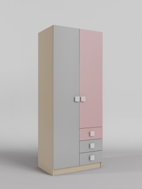 Шкаф 2-х створчатый с ящиками Грэйси (Розовый/Серый/корпус Клен) в Горняке - gornyak.katalogmebeli.com | фото