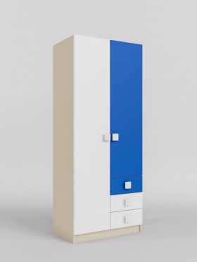 Шкаф 2-х створчатый с ящиками Скай (Синий/Белый/корпус Клен) в Горняке - gornyak.katalogmebeli.com | фото