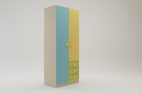 Шкаф 2-х створчатый с ящиками Смайли (Желтый/Голубой/Зеленый/корпус Клен) в Горняке - gornyak.katalogmebeli.com | фото