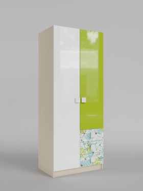 Шкаф 2-х створчатый с ящиками Твит (Белый/Зеленый/корпус Клен) в Горняке - gornyak.katalogmebeli.com | фото