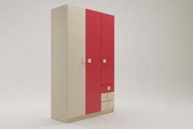 Шкаф 3-х створчатый с ящиками Бэрри (Бежевый/Красный/корпус Клен) в Горняке - gornyak.katalogmebeli.com | фото