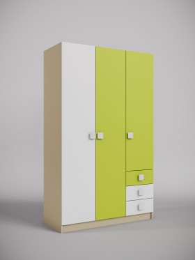 Шкаф 3-х створчатый с ящиками Эппл (Зеленый/Белый/корпус Клен) в Горняке - gornyak.katalogmebeli.com | фото
