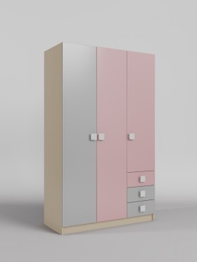 Шкаф 3-х створчатый с ящиками Грэйси (Розовый/Серый/корпус Клен) в Горняке - gornyak.katalogmebeli.com | фото