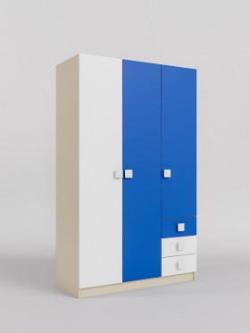 Шкаф 3-х створчатый с ящиками Скай (Синий/Белый/корпус Клен) в Горняке - gornyak.katalogmebeli.com | фото