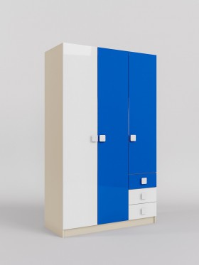 Шкаф 3-х створчатый с ящиками Скай люкс (Синий/Белый/корпус Клен) в Горняке - gornyak.katalogmebeli.com | фото