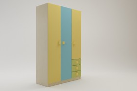 Шкаф 3-х створчатый с ящиками Смайли (Желтый/Голубой/Зеленый/корпус Клен) в Горняке - gornyak.katalogmebeli.com | фото